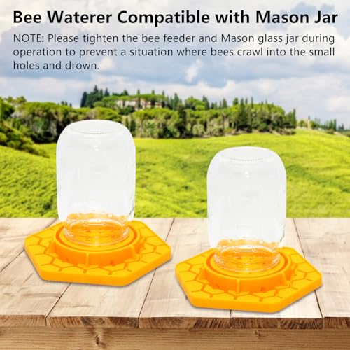 2 Pack Bee Feeder for Mason Jar Bee Watering Station Yellow Silicone Bee Waterer Beekeeping Supplies