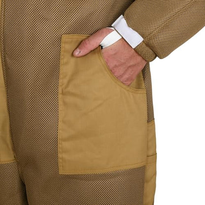 BP-411 Beekeeping Full Suit with Fencing Hat, Breathable Mesh, Sting Protection - Ultra Light Air Mesh - color: Brown, size: XX-Large