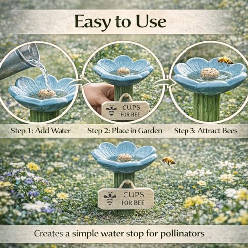 Bee Watering Station for Garden 1-Pack, Flower Bee Water Feeder, Ground Stake Pollinator Watering Station for Yard, Flower Bed, Planter - color: Monochrome