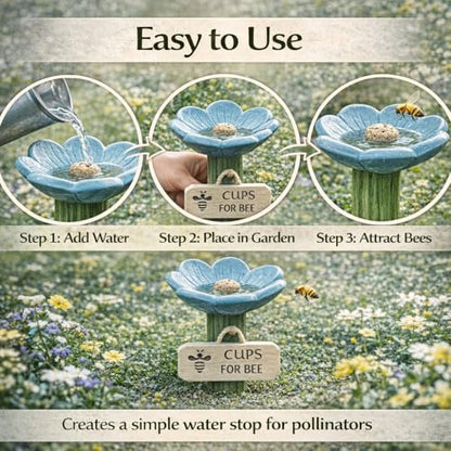 Bee Watering Station for Garden 1-Pack, Flower Bee Water Feeder, Ground Stake Pollinator Watering Station for Yard, Flower Bed, Planter - color: Monochrome