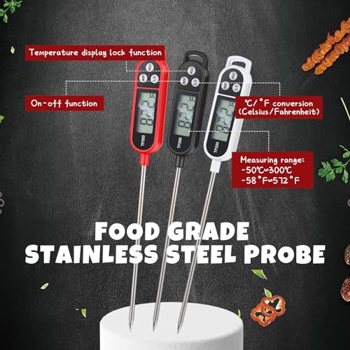 Copkim 6 Pcs Meat Food Thermometer Food with Probe Water Liquid Instant Read Digital Thermometer Kitchen Cooking Supplies for Cooking BBQ Milk Yogurt (Black,White,Red) - color: Black, White, Red