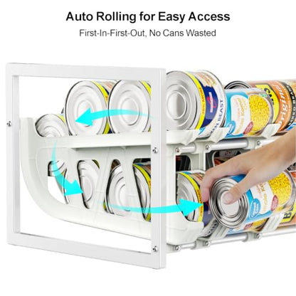 iSPECLE Pantry Can Organizer - Auto-Rolling, Expandable, Holds 120 Cans | White, Stackable For Walk-in Deep Pantry Shelve, Adjustable Width for Food Cans, Sturdy Metal Frame, Easy Access & Restocking - color: 120 Cans, White