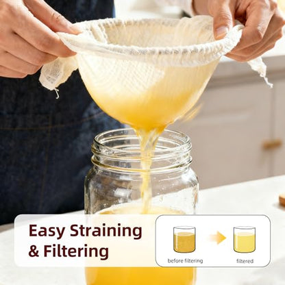 6-Pack Cheesecloth 20x20" Grade 100-100% Unbleached Cotton (Food-Grade), Fine Filtration for Silky Nut Milk & Safe Cheese Making, Reinforced Edges No Lint