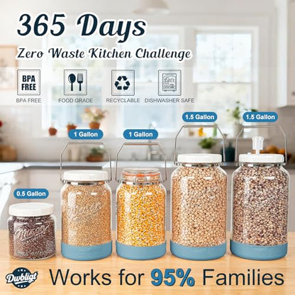 2 Packs 1 Gallon Glass Jars with Airtight Lids, Wide Mouth Mason Jars with Clip Top & Stainless Steel Handle & Silicone Base, Glass Storage Containers for Kitchen Storage, Pickling-Dual Scale - size: 1 Gallon/Glass Lid