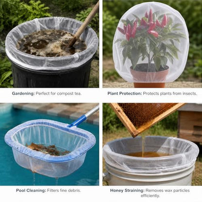 Sukh 10PCS Paint Strainer Bag - 5 Gallon Paint Filter Strainer Bucket with Elastic Drawstring Top Opening Nylon Mesh Filter White Fine Mesh Bag for Gardening