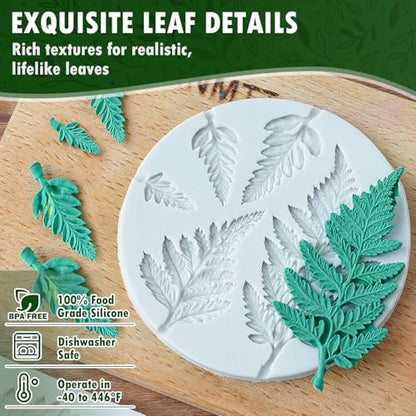 HKNMTT Leaf Fondant Silicone Mold Small Maple Shapes, 34 Cavity Tree Fern Leaves Rose Flower for Cake Cupcake Topper Craft Decorating Sugar Candy Clay Plant Moulds DIY BPA Free - style: Leaf - 4PCS