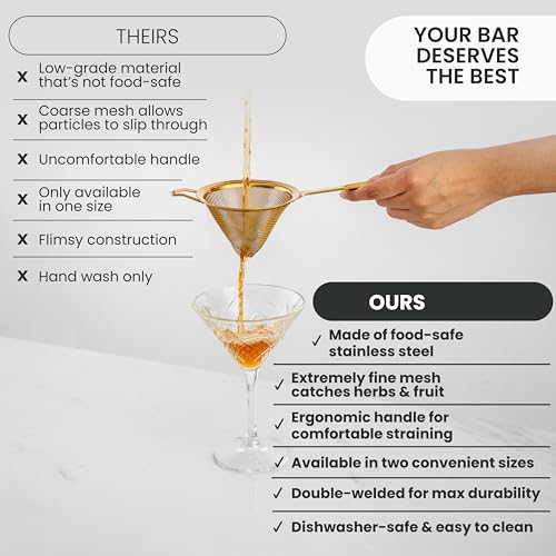 A Bar Above Antique Copper Conical Mesh Strainer, Fine Cocktail Sieve for Bartenders and Chefs, 304 Stainless Steel Double-Strainer for Tea, Coffee, Broths, and Stylish Home Bar Presentation - color: Antique Copper