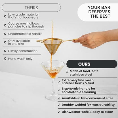 A Bar Above Stainless Steel Fine Mesh Cocktail Strainer, 304 Conical Sieve with Ergonomic Handle, Rustproof Bartender Tool for Double-Straining Tea, Coffee, Kombucha, and Culinary Prep - color: Stainless Steel