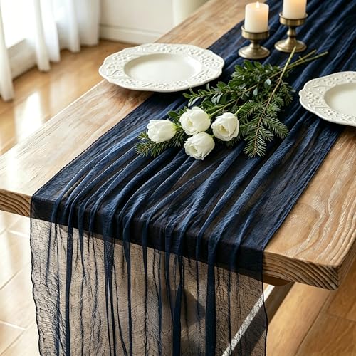 Navy Blue Cheesecloth Table Runner 120 Inch 10FT Cheese Cloth Runners 1 Pack for Independence Day, Coastal Style, Retro Decoration, Graduation Decoration - color: Navy Blue