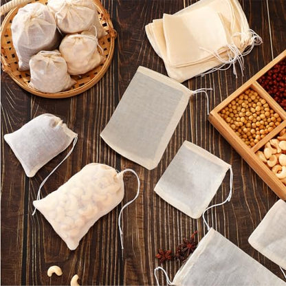 Boao 24 Pcs Spice Cooking Cheesecloth Bags for Straining Reusable Empty Tea Drawstring Soup Muslin Bags(3 x 4 Inch, 6 x 8 Inch) - size: 3 x 4 Inch, 6 x 8 Inch