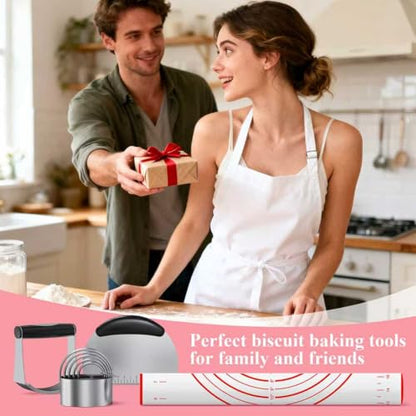 Biscuit Cutter, Silicone Pastry Dough Baking Mat Set, Baking Tools and Accessories Kit (4 Pcs/Set) - size: 4 set red