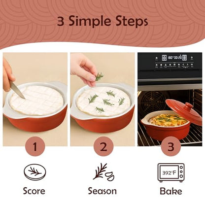 Muldale Brie Baker with Lid and Spreader - Camembert Baker Crock in Red | Free from Lead Ceramic Baking Dish - 5.5” - Fits Standard Camembert Wheel - color: Red