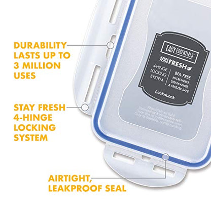 LOCK & LOCK LocknLock Easy Essentials Airtight Rectangular Tall Food Storage Container 7.61 Cup, 4 Piece, Clear - size: 4 Piece Set