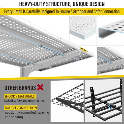 Aecxm 1pack×2 Tier 1.3x3ft Garage Shelving Wall Mounted, 250lbs Load Capacity,15.6x36inch per Shelf Height Cassette Adjustable Floating Shelves(White) - color: White, size: 2pack-1.3x3ft