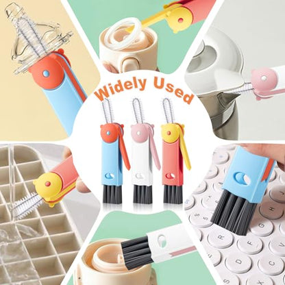 3 in 1 Cup Lid Cleaning Brush, Portable Gap Cleaner Brush - Multifunctional Bottle Cleaning Brush for Bottle Gap/Tight Spaces/Travel Bottle Lid, Home Kitchen Crevice Brush Tools, 3 PCS - color: Pink Blue Red