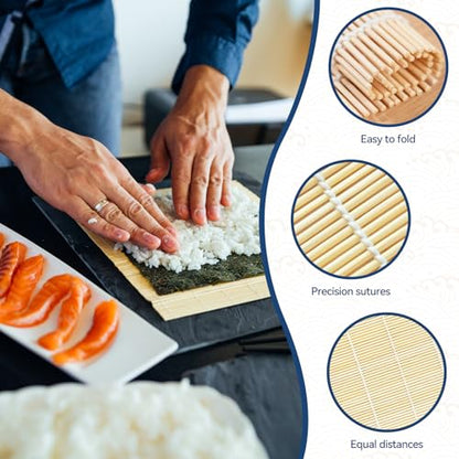 HOPELF 2 Pack 12 Inch Bamboo Sushi Mat - Sushi Roller Mat for Making, Shaping & Molding Sushi Roll & Kimbap - Food-Safe Sushi Making Supplies, Tools & Accessories - size: 12 inch