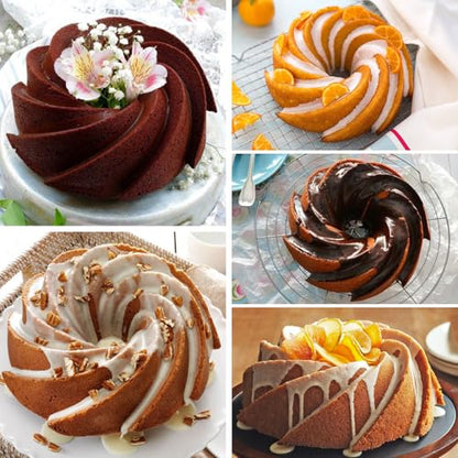 HUAKENER Large Fluted Cake Pan (2 Pack) - Nonstick Fluted Tube Pan, Large Round Silicone Mold for Cake, Brownie, Cornbread, Jello Cake ﻿ - size: 9 Inch