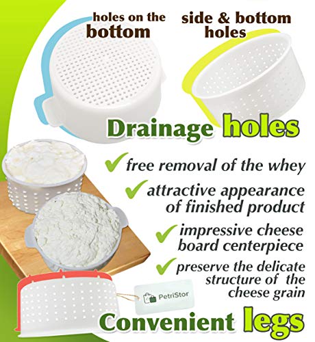 Cheese Making Kit Beginners - 6 pcs Cheese Mold with a Follower Piston + 3 pcs Soft Cheese Molds - Cheese Making Supplies - Moldes Para Queso Fresco Casero - Cream Cheese Form Mold Basket №4