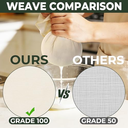 6Pcs Grade100 Cheese Cloths,20x20 Inch,100% Unbleached Cotton,Pre-Cut Reusable Muslin Cheese Cloth for Cooking and Straining, Hemmed Edges