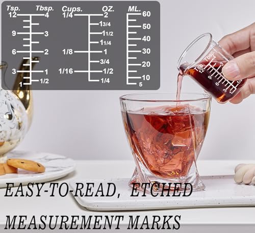 Ackers Etching Scale Glass Measuring Cup Set-V-Shaped Spout，Includes 60ml(2OZ), 120ml(4OZ), and 250ml(8OZ) Glass Measuring Beaker for Kitchen or Restaurant, Easy to Read - size: 60ML/120ML/250ML