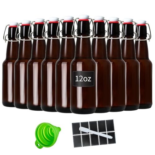 12oz Amber glass bottle with Airtight Stopper Lids (10 Pack) -Swing Top Glass Bottles-Flip Top Brewing Bottle for Fermentation, Kombucha, Mead, Vinegar, Beer, Kefir, Wine,Soda,whisky - size: 12oz