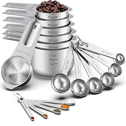 21 Pcs Stainless Steel Measuring Cups and Spoons Set, Wildone Stackable Metal Measuring Cups and Spoons for Cooking & Baking, Includes 7 Cups, 9 Spoons and 5 Mini Spoons - color: Silver