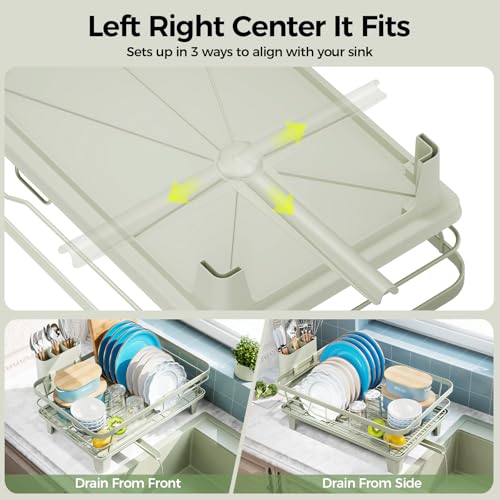 Urackify Dish Drying Rack for Kitchen Counter, Sink Dish Rack with Drainboard, Large Dish Drainer with Cups Holder, Home Countertop Plate Dryer Storage Rack with Cutlery Holder, Soft Celery Green - color: Soft Celery Green