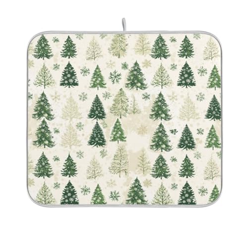 Tree Green Christmas Dish Drying Mat for Kitchen Counter Kitchen Drying Mat Dish Rack Mat Dish Drainer Pad Microfiber Absorbent Washable Drying Pad for Countertop 16 x 18 - color: Green Saint Patrick Clover Leaves, size: 16" x 18"
