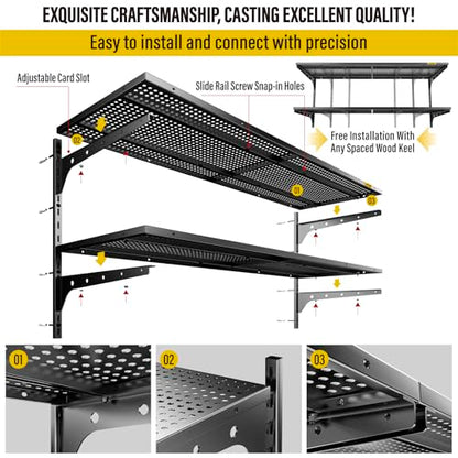 Aecxm 1pack×2 Tier 1.3x4ft Garage Shelving Wall Mounted, 260lbs Load Capacity，15.6x48inch per Shelf Height Cassette Adjustable Floating Shelves, Black - color: Black, size: 2pack-1.3x4ft