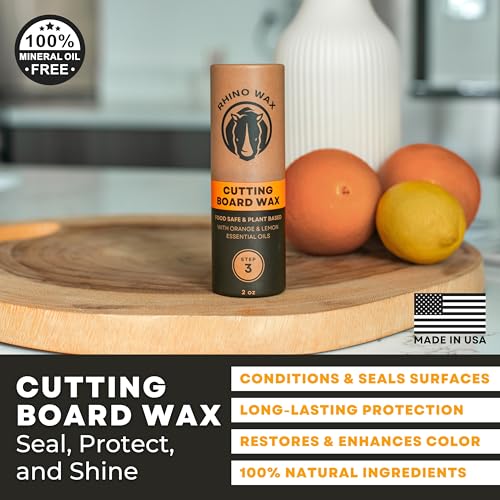 Rhino Wax Coconut Cutting Board Wax 2oz - Natural Blend of Oils and Waxes (NO Mineral Oil) - No Mess with Easy Twist-Up Applicator - Condition and Protect Wood Surfaces - Food Safe - Made in the USA - size: 2 Ounce