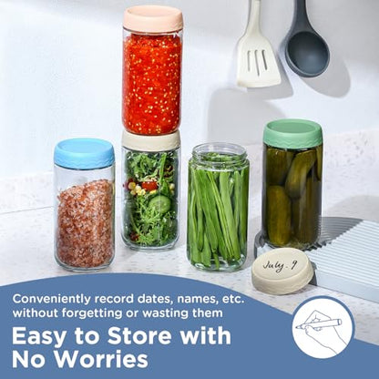 DRKIO 24 Oz Overnight Oats Containers with Lids - 4 Pack Glass Storage Jars with Airtight Lids Wide Mouth Mason Food Jars Great for Meal Prep Salad Chia Pudding Snacks Yogurt Sugar Spice Cereal - color: 24 Oz - 4 Colors