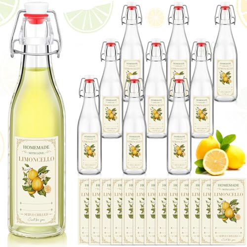Havawish 10 Pcs 17 oz Swing Top Glass Bottles for Limoncello Homemade Flip Clear Top Bottles with Airtight Cap Lids Labels for Homemade Limoncello Wedding Baby Shower Favors(Round Style) - style: Round Style