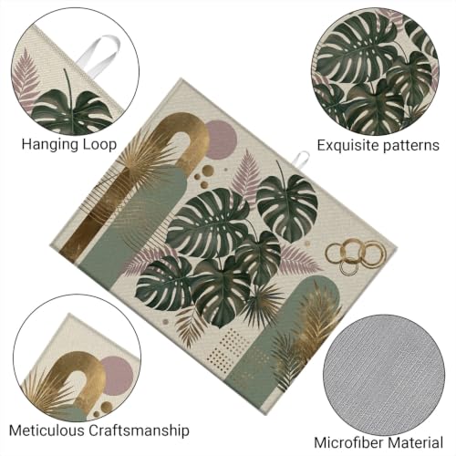 Absorbent Kitchen Dish Drying Mat Quick Dry Heat Resistant Hide Stain for Glasses Coffee Espresso Machines Pots Pans and Dish Racks,18" x 24" Boho Monstera Gold Geometric Pattern - color: Boho Monstera Gold Geometric