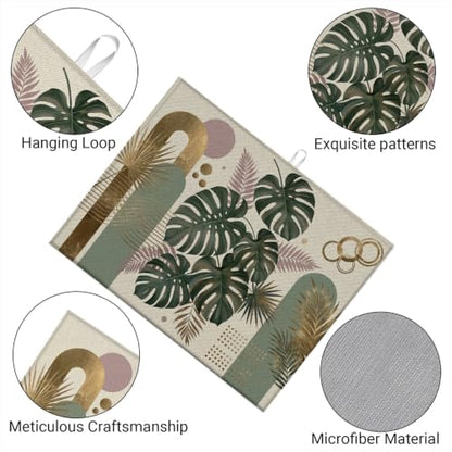 Absorbent Kitchen Dish Drying Mat Quick Dry Heat Resistant Hide Stain for Glasses Coffee Espresso Machines Pots Pans and Dish Racks,18" x 24" Boho Monstera Gold Geometric Pattern - color: Boho Monstera Gold Geometric