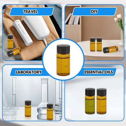 10ml Amber Glass Graduated Vials with Screw Caps and Plastic Stoppers, Small Sample Vials with Lids, Leak-Proof Liquid Storage Empty Vial, 12PCS - color: AMBER, size: 10ml