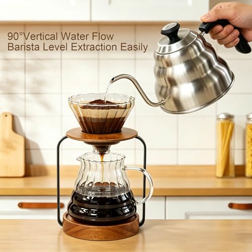 Gooseneck Kettle 1000ml for Pour Over Coffee Stovetop – Stainless Steel Coffee Pot with Precision Spout, 304 Food-Grade BPA-Free, Heat-Resistant Handle, for Gas Electric Ceramic Stove - size: 1000ML