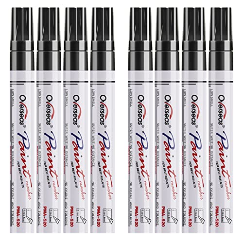 Overseas Paint Pens Paint Markers - Black Permanent Markers 8 Pack, Oil Based Waterproof Quick Dry Medium Tip Marker Pen for Metal, Wood, Fabric, Plastic, Rock, Stone, Mugs, Canvas, Glass, Art Craft - color: Black