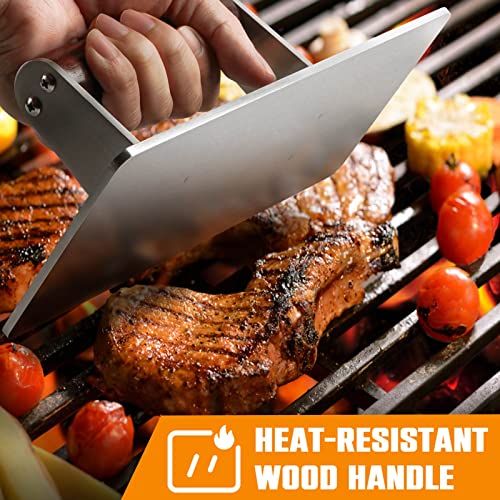 HULISEN Stainless Steel Bacon Press, 9 Inch Large Heavy Duty Burger Press with Wood Handle, Non-stick Grill Press for Griddle, Steak Weight Griddle BBQ Accessories for Panini, Sandwiches, Gift Package - size: 9 Inch Long Press
