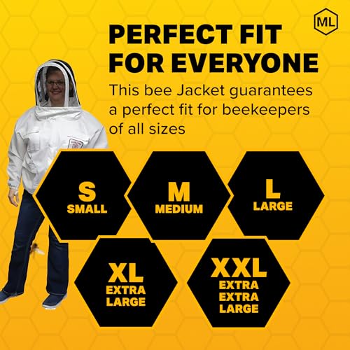 Mann Lake Beekeeping Jacket w/Collapsible Veil, Elastic Waist, Chest Pockets, Velcro Closures & Heavy-Duty Zippers - size: Large