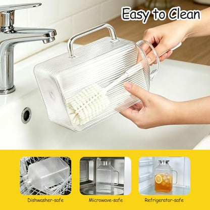 1 Gallon Glass Pitcher with Lid, Square Borosilicate Glass Carafe | Glass Water Pitcher with Handle and Spout for Fridge, Large Jug with Mat for cold & Hot Drinks, Home & Party, Dishwasher Safe