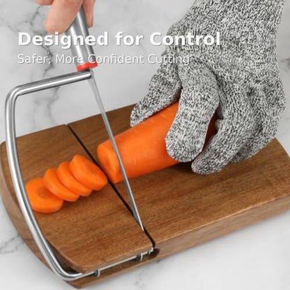 Cheese Slicer with Acacia Wood Board and Stainless Blade | Acacia wood base, stainless steel blade, for block cheese, butter, deli meat and charcuterie serving.