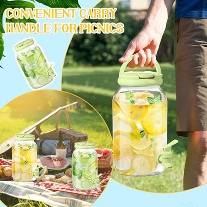 Havawish 2 Pcs 1 Gallon Plastic Beverage Dispenser with Spigot Clear Summer Kitchen Fridge Drink Dispenser for Parties Lemonade Juice Tea Beer Cold Water(Green,Cylinder) - color: Green, style: Cylinder