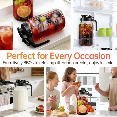 32oz Glass Pitcher with Lid & Spout – 1 Quart Mason Jars, Airtight & Leakproof Breastmilk Pitcher for Cold Brew Coffee, Sun Tea, Water, Juice – Wide Mouth, Fridge Safe - color: Black, size: 32 Ounces