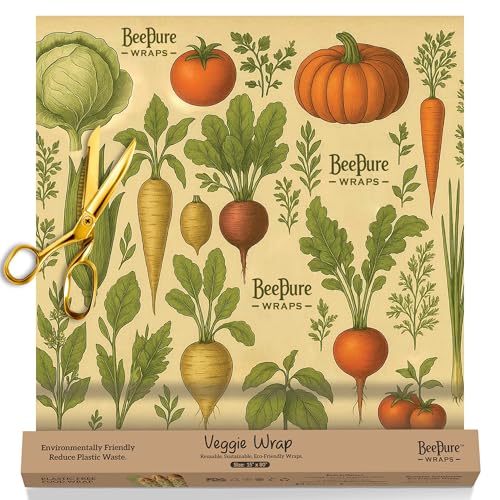 Reusable Beeswax Food Wrap Roll – Bees & Veggies (15”×80”)