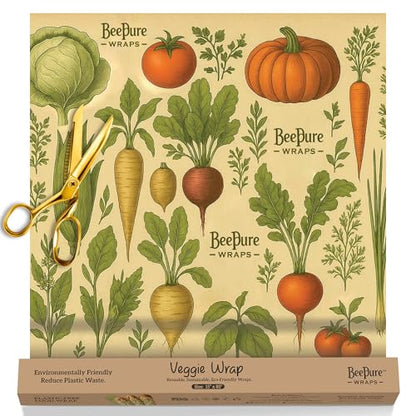 Reusable Beeswax Food Wrap Roll – Bees & Veggies (15”×80”)