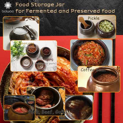 Earthenware Onggi Korean Traditional Clay Jar Ceramic Canister/Handmade Food Sauce Storage Container for Tea, Coffee Bean, Salt/Breathing Clay Pot Kimchi Fermentation Crock (No.3(H11cm))
