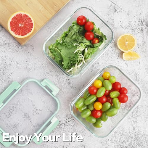 8 Pack 36oz Large Glass Meal Prep Containers with lids, Glass Food Storage Containers with Leak Proof Snap Lock Lids , Airtight Bento lunch Boxes, Kitchen Storage, Oven and Dishwasher Safe-Light Blue - color: Light Blue