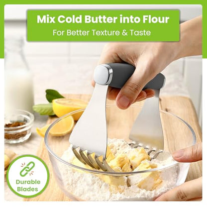 Spring Chef XL Stainless Steel Pastry Cutter Tool for Baking - Heavy Duty Dough Blender - Butter & Dough Cutter Tool with Sharp Blades - Pastry Blender for Easy Mixing - Dishwasher Safe - Gray | Heavy Duty Dough Mixer with Stainless Steel Blades, Butter C