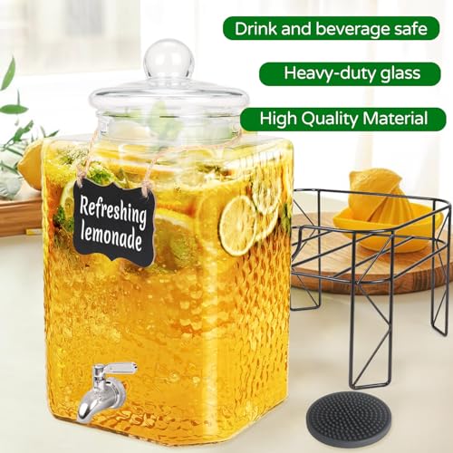 4.6 Gallon Glass Beverage Dispenser with Stand Beverage Dispensers with Stanless Steel Spigot Hanging Chalkboard Signs Drip Trays Drink Juice Dispenser with Lids for Party Wedding Kitchen