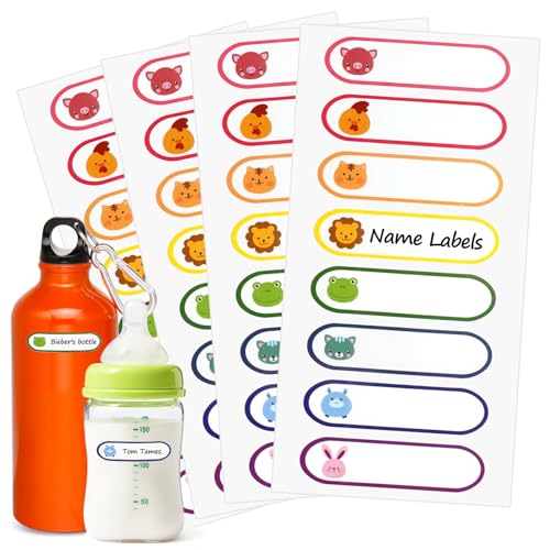 Name Label Stickers for Kids Toddlers School Stuff Supplies & Daycare Baby Bottles, Waterproof and Washable Back to School Name Labels - Easy Peel and Stick,Pack of 136. - color: Animal